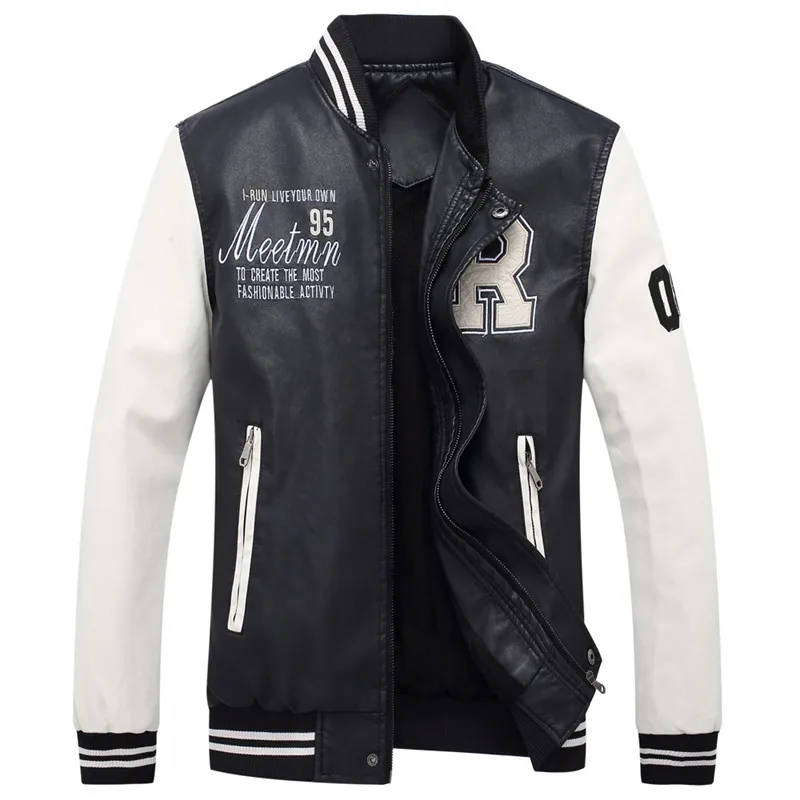 Mens Jacket Baseball Jackets Fashion Embroidered Coat Casual Clothing PU Leather Jacket Men Jackets And Coats Jaqueta Masculino