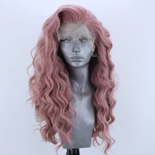 Charisma Длинные розовые волнистые синтетические парики на кружеве для женщин термостойкие волокна волос 13x3 бесклеевой Косплей кружевной парик боковая часть