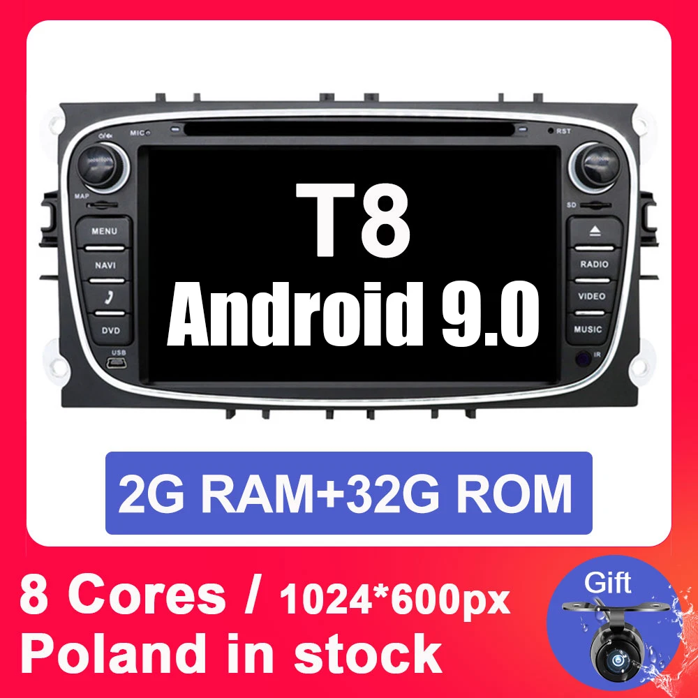 Sale Eunavi 2 din Android 9.0 Car DVD Player for Ford focus II Galaxy Transit Tourneo Mondeo 2din GPS Multimedia radio Headunit IPS 2