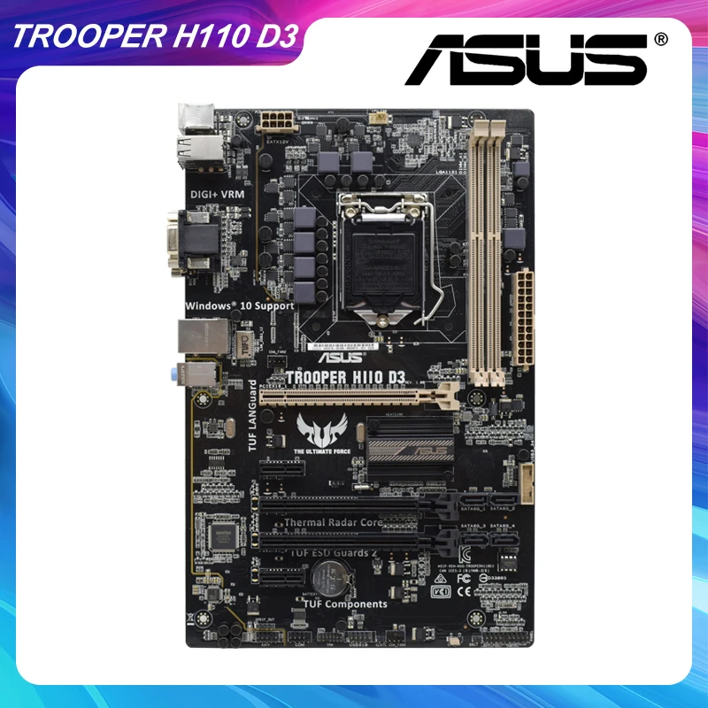 Материнская плата для игрового ПК ASUS TROOPER H110 D3 LGA 1151 Intel DDR3 32 Гб Core i7/i5/i3/Pentium CPUS SATA3