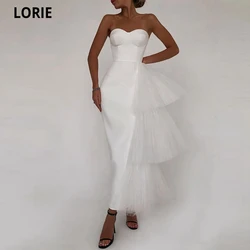 LORIE Tea-Length Mermaid Evening Dresses Simple Sweetheart Satin With Tulle Black/White Prom Dress Party Formal Wear Gown 2021