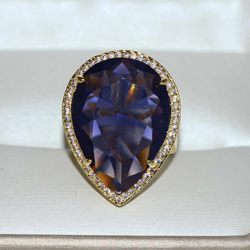 Высокое качество, роскошное обручальное юбилейное кольцо с грушей в форме большого CZ зубца, 5 цветов, модные обручальные кольца для женщин
