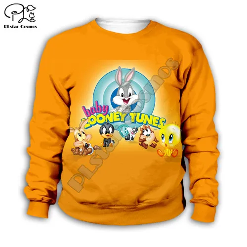 Детские толстовки с капюшоном с изображением кролика Looney Tunes 3D толстовки с рисунком детский спортивный костюм на молнии для маленьких мальчиков и девочек, футболка и штаны - Цвет: Kids  sweatshirts