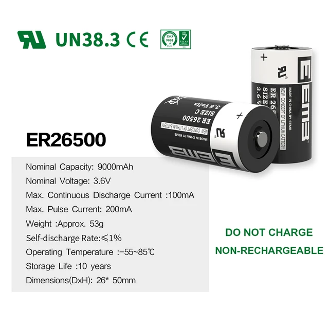 Eemb 4pcs Er26500 Battery 3.6v Lithium Batteries C Size 9000mah Plc Control  Battery For Water Meter Window Sensor Home Monitor - Digital Batteries -  AliExpress