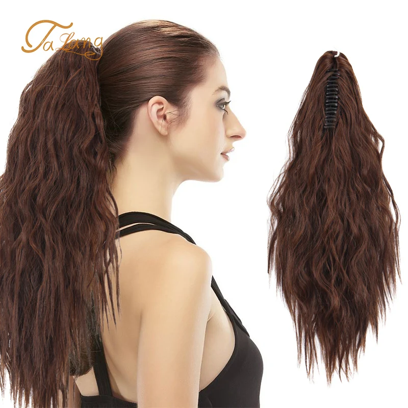 17 Inches Claw Clip On Ponytail Hair Extension Long Wavy Synthetic Hairpiece Black Natural curl for Women | Шиньоны и парики
