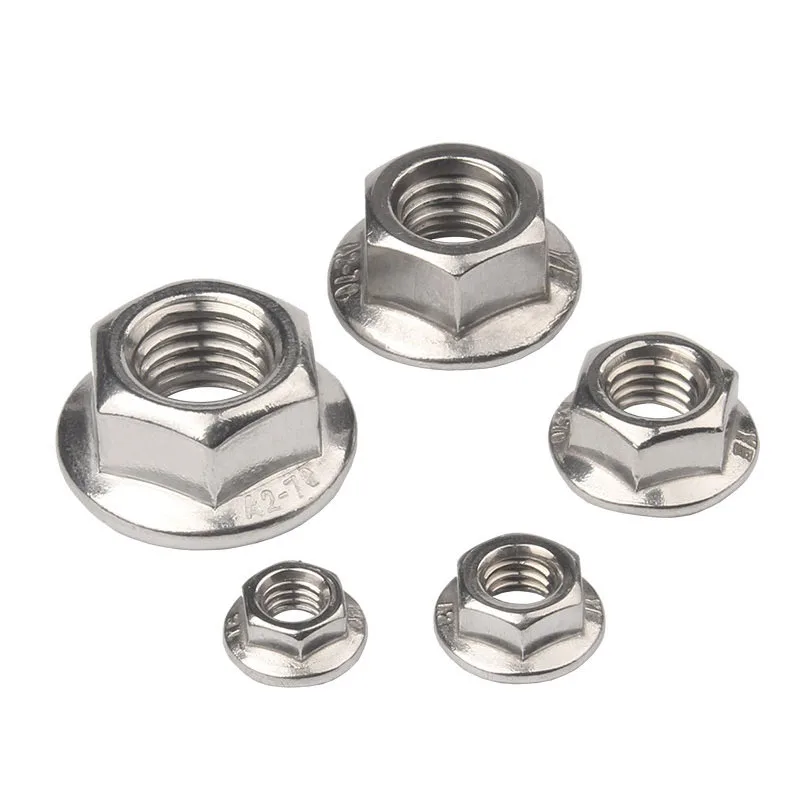 /25X M3 M4 M5 M6 M8 M10 M12 High Quality Stainless Steel Hexagon Hex Head Serrated Spinlock Flange Nut Locknut Lock Nut DIN6923