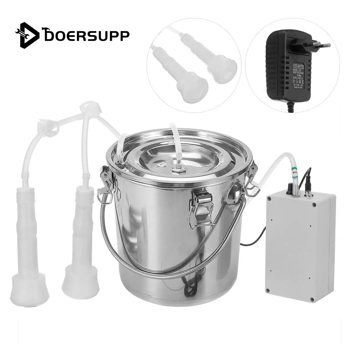 5L Electric Milking Machine Stainless Steel Bucket Pulsating Milker for Farm Cow 