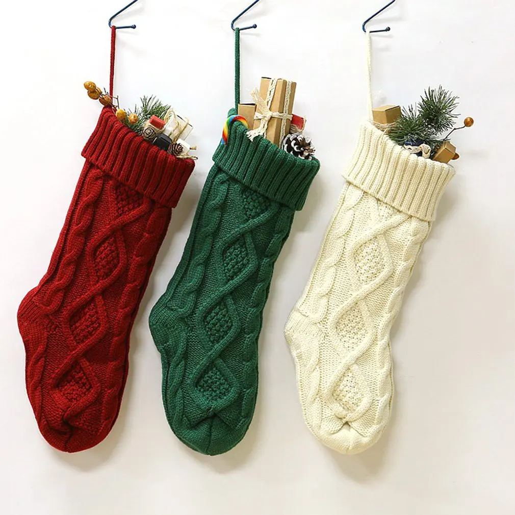 Cable Knit Christmas Stockings Pretty Xmas Ornaments for Home Decorations 46CM 