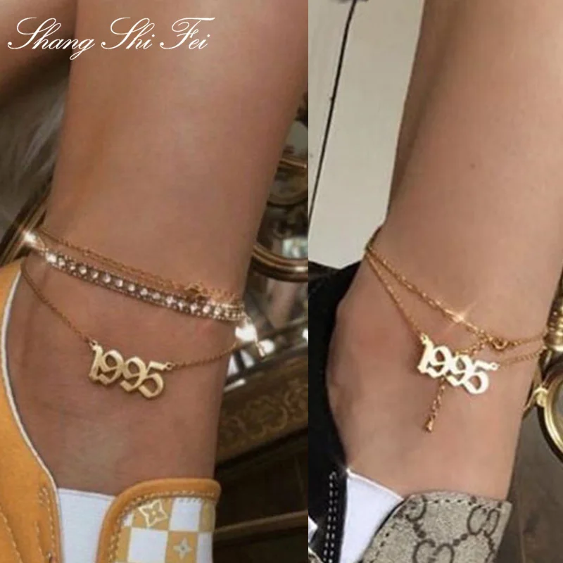 Old English dating multi-layer anklet, anklet of birth year, ladies birthday amulet gift, Christmas gift Old English dating multi-layer anklet, anklet of birth year, ladies birthday amulet gift, Christmas gift