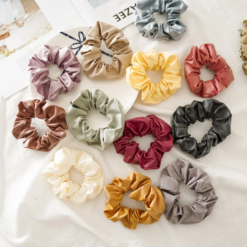

Autumn New PU Leather Hair Ring Women's Solid Color Cloth Headwear Hair Scrunchies