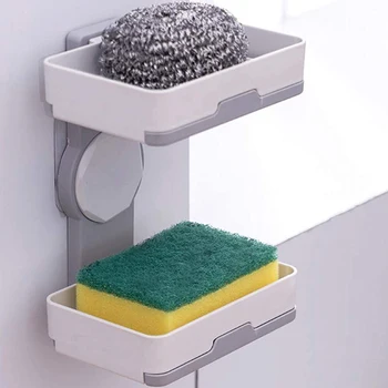 

Wall-Mounted with Drained Plastic Soap Shelf, Two-Layer Rotatable Soap Dish, Suitable for Bathroom, Kitchen and Hotel