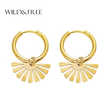 Дикая и свободная мода серьга-Кольцо из нержавеющей стали серьги золотистого цвета полый секционный геометрический кулон серьги в форме листа для женщин ювелирные изделия