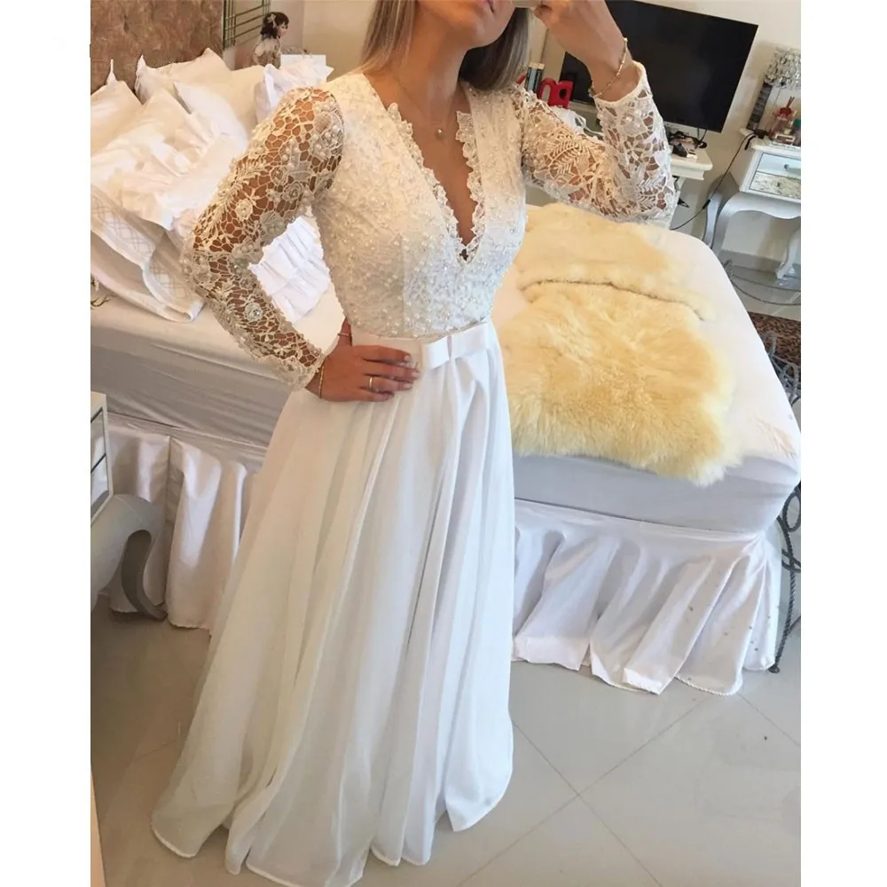 

Romantic Special Offer Natural Vestido De Novia 2018 sexy backless Robe De Mariage long sleeve lace Mother of the Bride Dresses
