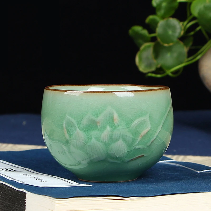 

Chinese Ceramic TeaCup Ru Kiln Porcelain Celadon Tea Set Drinkware One of China's Five Famous Kiln