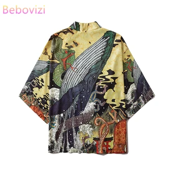 

2020 New Samurai Crane Japanese Style Kimono Haori Men Women Cardigan Chinese Dragon Traditional Japanese Clothing Asian Clothes