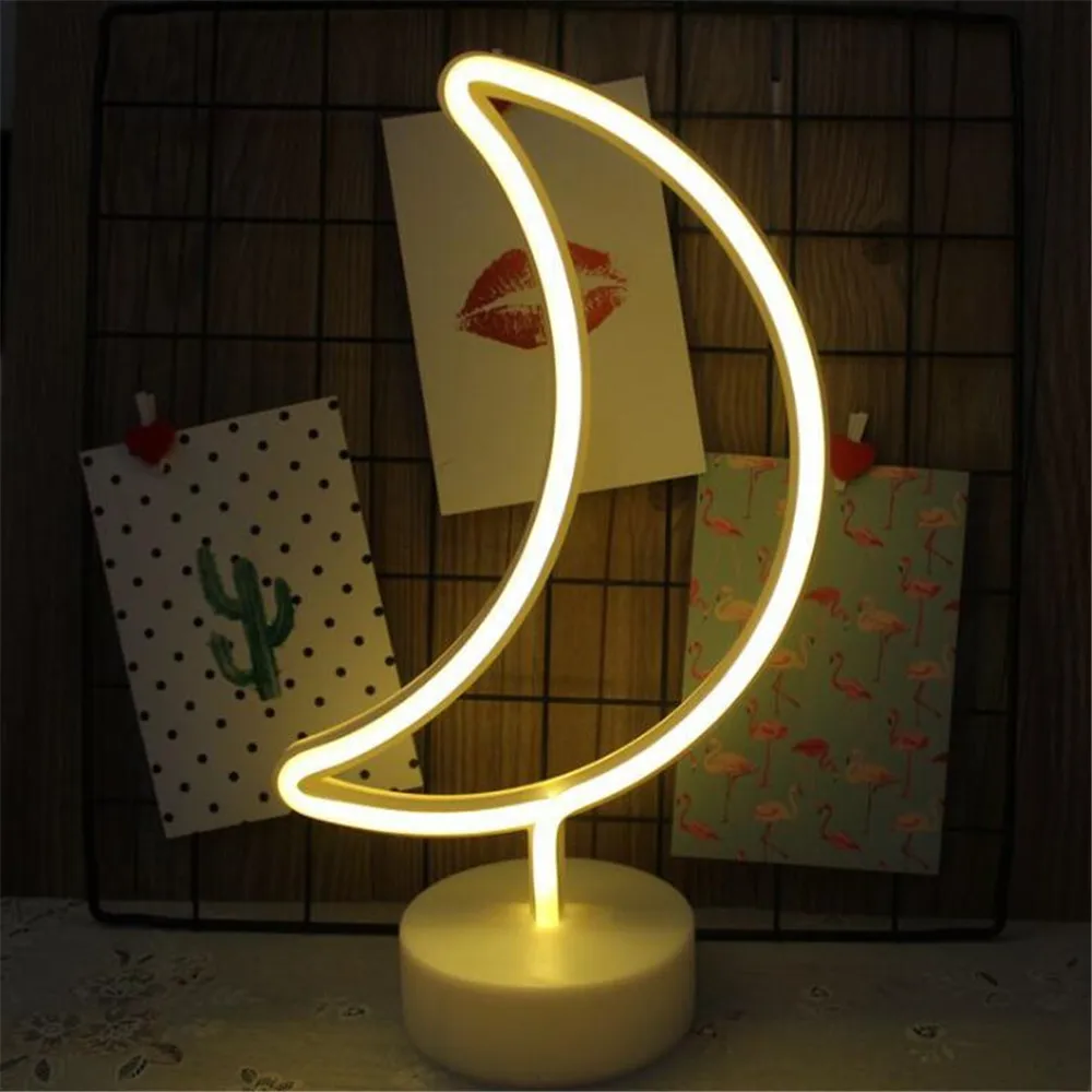 Светодиодный ночной Светильник неоновый ананас кактус Форма с базой Батарея питание настольная лампа для детской комнаты Рождественский праздник Lamparas - Испускаемый цвет: moon