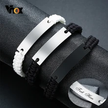 Vnox – Bracelets unisexe pour hommes, avec nom personnalisé, Date, citation initiale, longueur de gravure, cordon réglable, bijoux