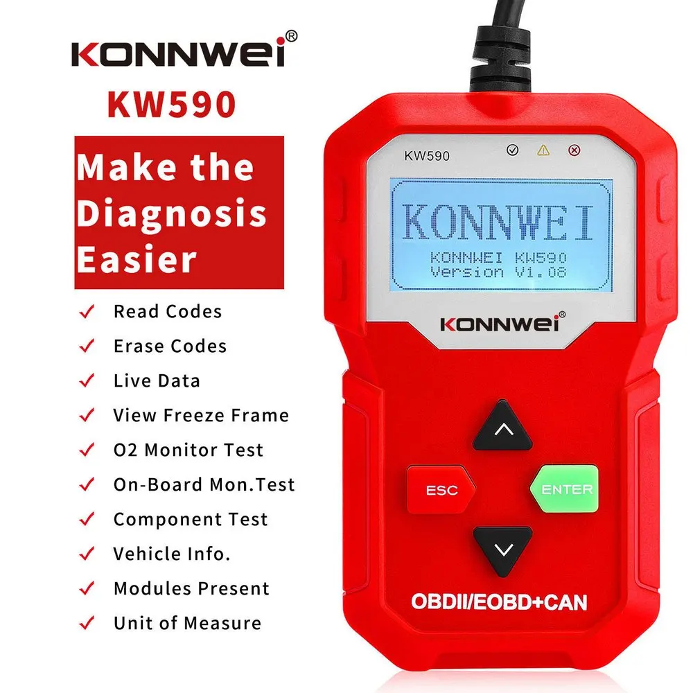 

KONNWEI KW590 Car Code Reader OBD Diagnostic Tool Automotive OBD2 Scanner Support Multi-Brands Cars&languages Free Shipping