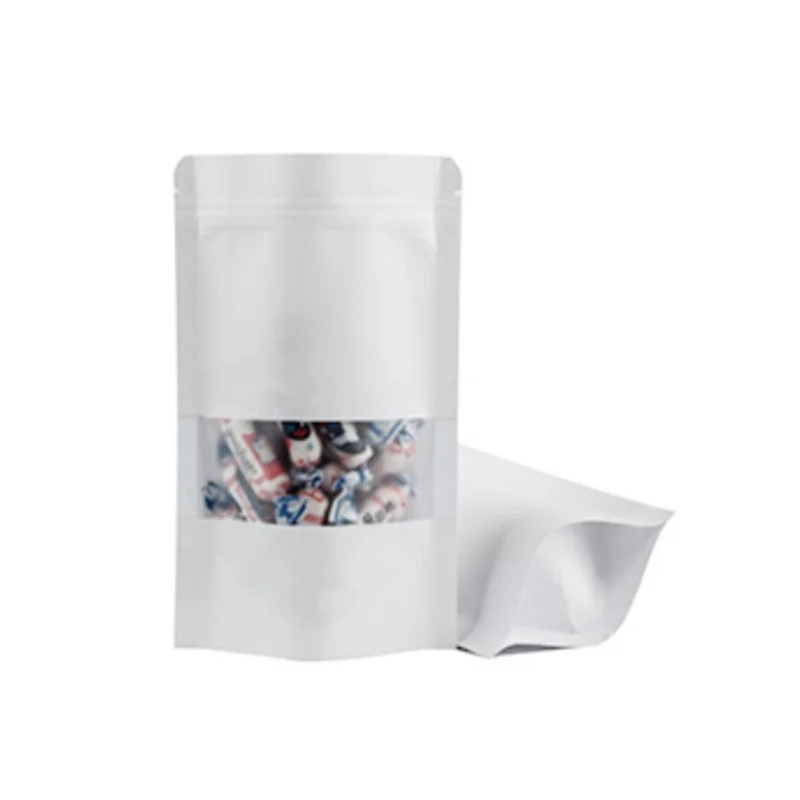 White Kraft 50 шт подставка из крафт-бумаги, сумка на молнии с окном, герметичная застежка-молния, термопечать для упаковки пищевых продуктов - Цвет: White Kraft