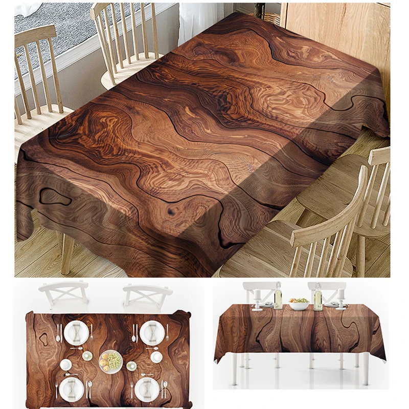 Wood Grain Printed Tablecloth Kitchen Dining Table Cover Waterproof Tablecloth Linen Polyester Home