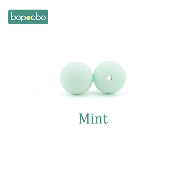 Bopoobo 15mm 10pc Silicone Beads Food Grade Silicone Baby Teething Products Chews Pacifier Chain Clips Beads Baby Teethers Mint