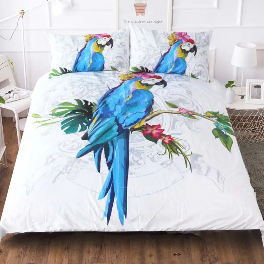 

WOSTAR bedding set 3d duvet cover set and pillowcase 100% polyester king size bedding set Blue parrot for home Decor gift