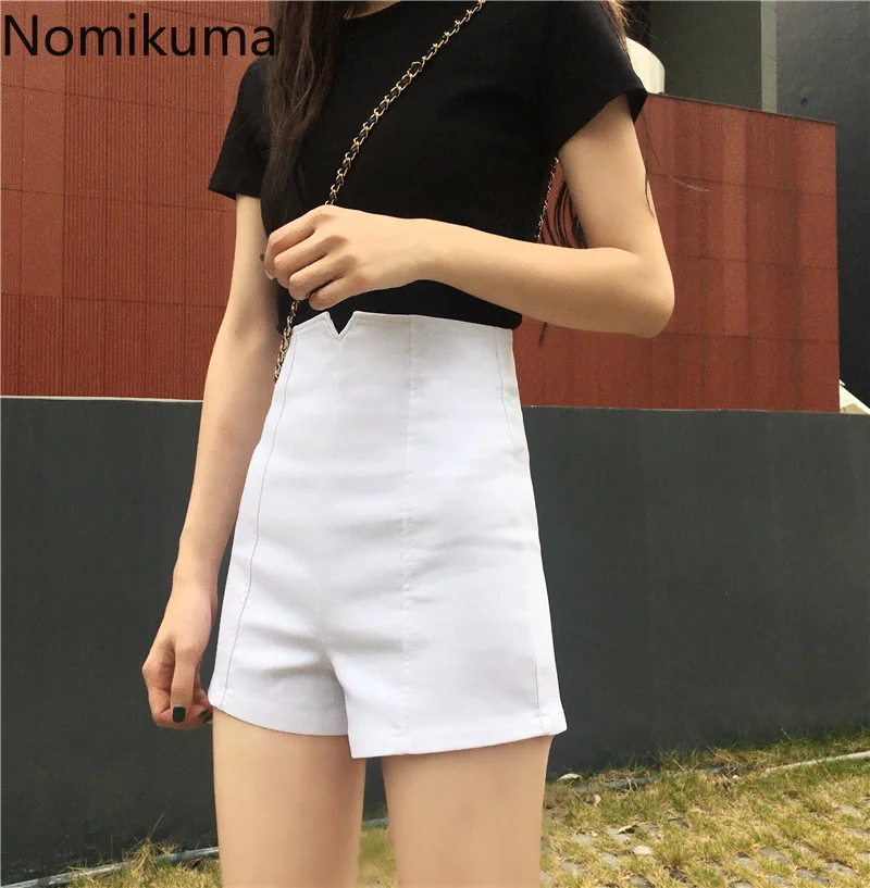 Шорты Nomikuma женские с завышенной талией однотонные Короткие штаны на молнии в