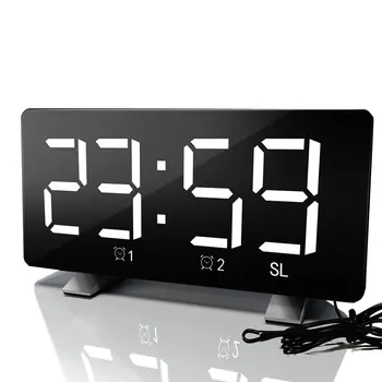Reloj Despertador Digital Reloj con espejo y luz LED multifunción posponer y visualización de hora, luz LCD nocturna, mesa de escritorio, Cable USB
