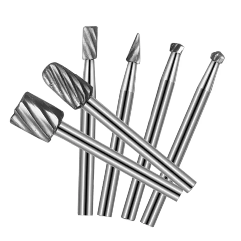 6PCS Rotary File Cutter HSS Dremel Milling Rotating Burrs Grinding Head Wood Carving Knife Cutter Tools Engraving Accessories