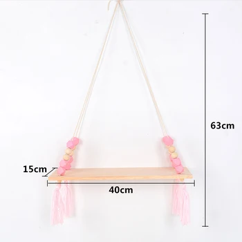 

40*15cm Tassels Storage Shelf Rack Wall Hanging Wood Toys Model Baby Kid Room Mensola In Legno Massello