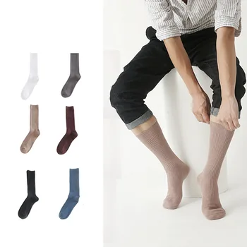 

Fashion Solid Color Men Socks Cotton Breathable Casual Business Mid Calf Socks Running Sports Combed Cotton Football Socks