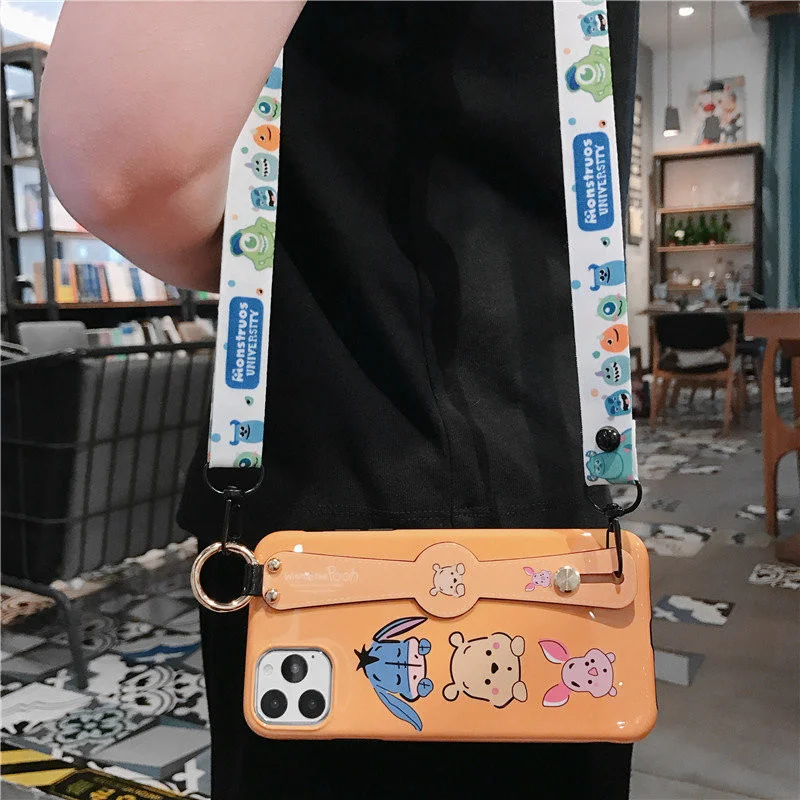 Disney Cartoon Mickey Minnie Mouse Daisy Donald Duck Wrist Strap Lanyard Phone Case For IPhone 12 Pro Max 11 7 8 Plus X XR SE XS