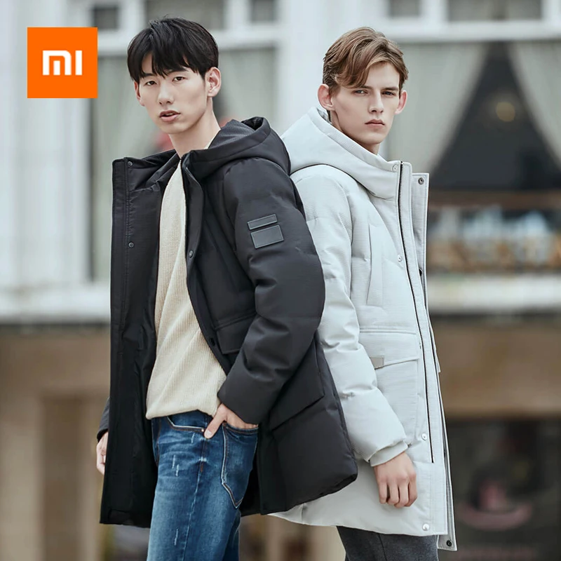

Xiaomi 90Fun Textured Hooded Down Jacket Ipx4 Waterproof Anti-drilling Warm Medium Long Men Down Jackets Coat For Cold Winter