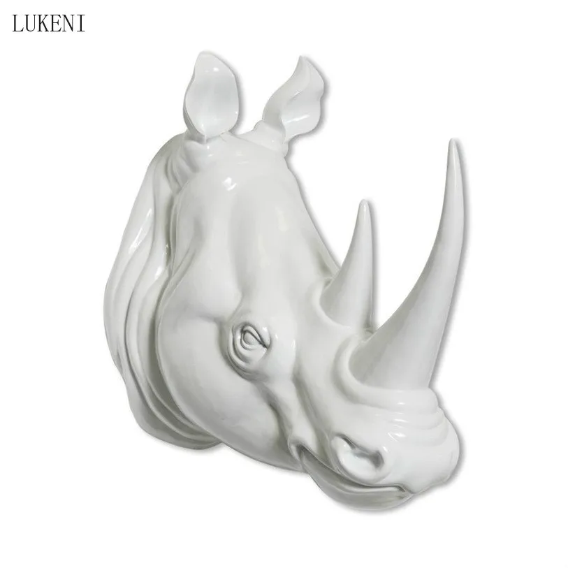 

New Nordic Retro Crafts Resin Simulation Animal Wall Hanging Head Rhino Head Creative Home Style Decoration