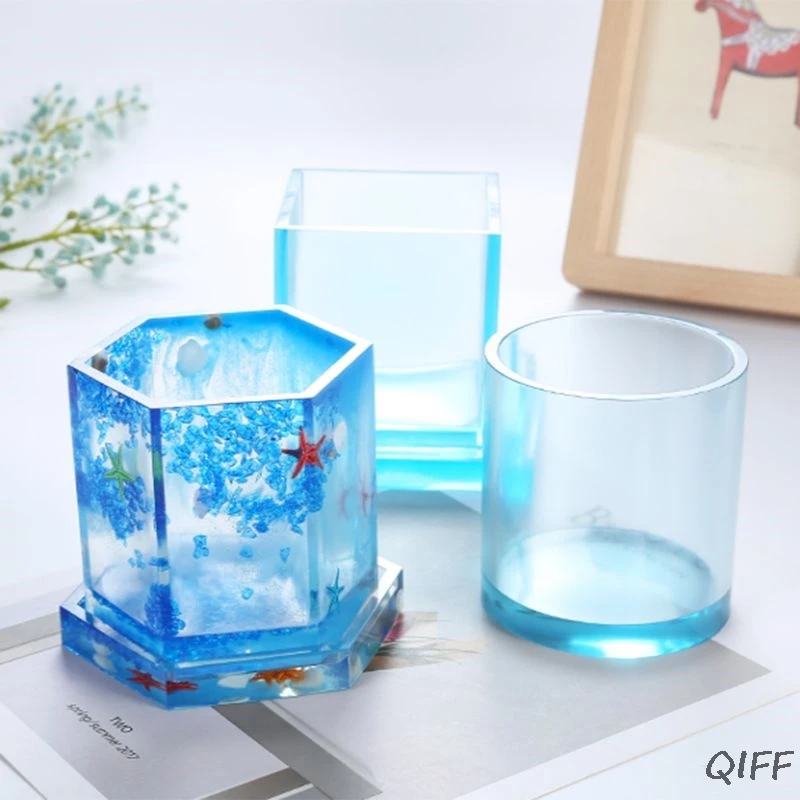 Silicone Mold DIY Pen Holder Epoxy Resin Tools Desk Organizer Decoration Storage Stationary Molds Square Round Hex Geometric Jew