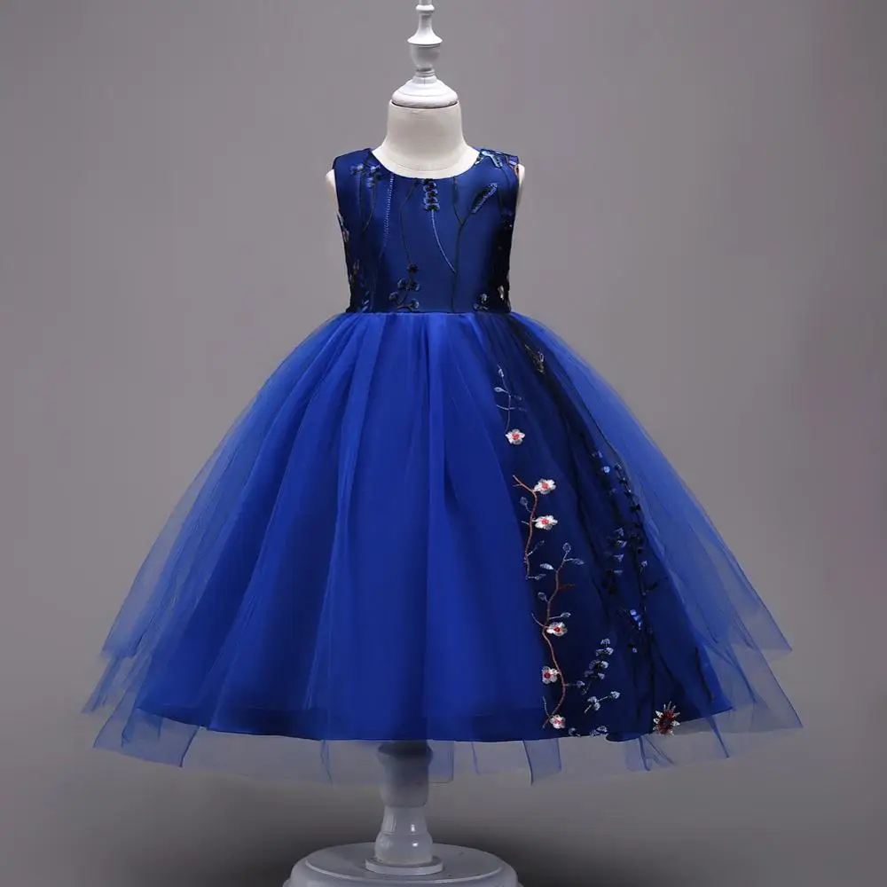 Рождественские вечерние платья с оборками для девочек; новые праздничные платья принцессы с цветами - Цвет: 825 blue