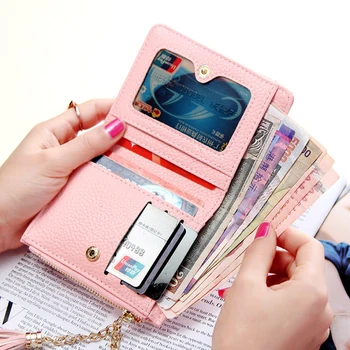 

Small Tassel Women Wallet 2020 Luxury Brand Short Design Leather Double Zip Two-fold Female Wallet With Heart Chain Card Holder