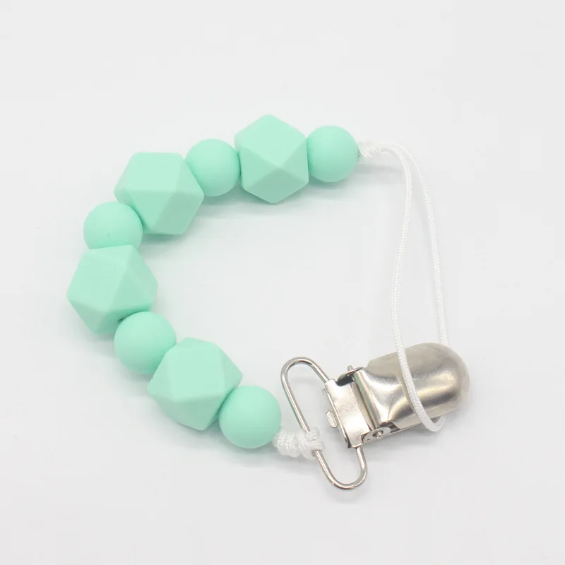 New Style Baby Pacifier Clips Pacifier Chain  Safy Silicone Beads Metal Clip Infant Chewing Molar Chain Anti-off BPA Free