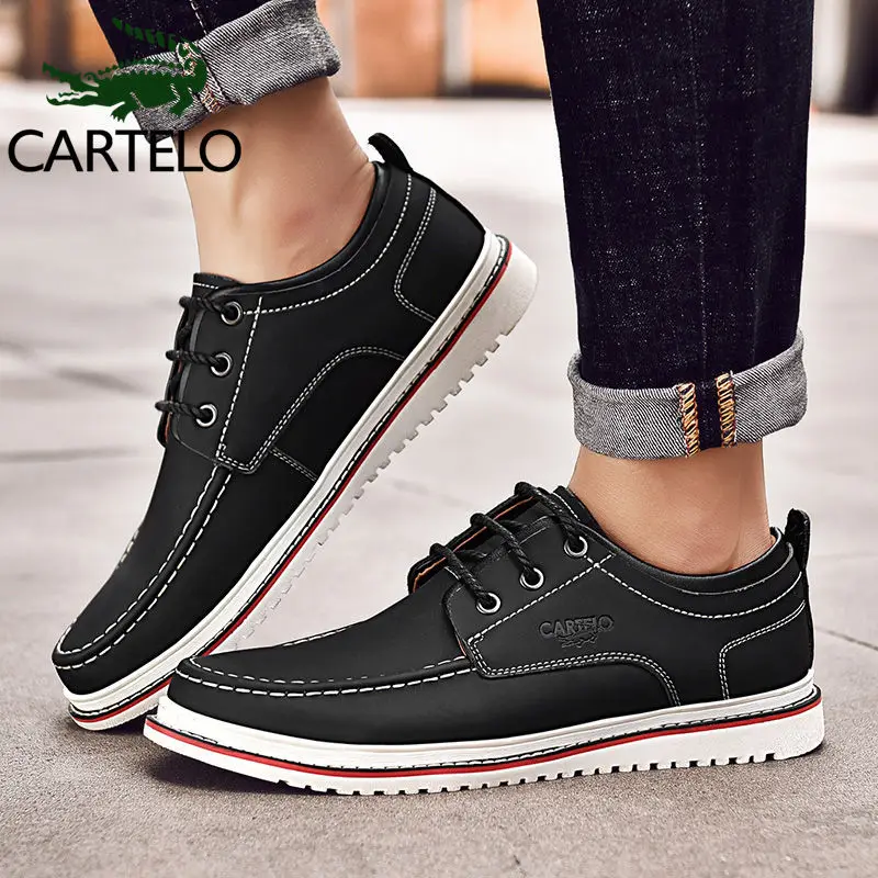 

CARTELO MEN'S SHOES 2020 Spring New Style Leather Shoes Men's Korean-style Business British-Style Black And White with Pattern C