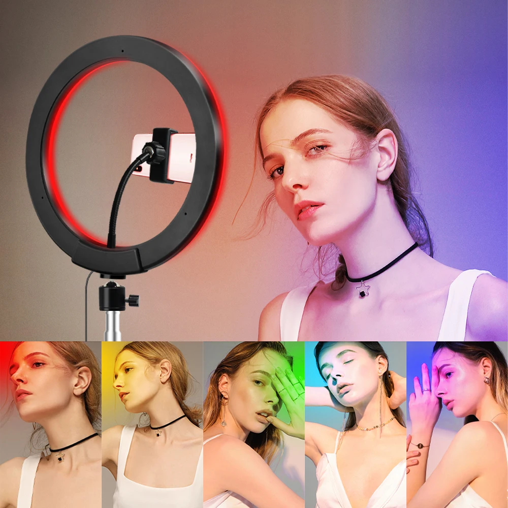 RGB Lamp Ring Light with Tripod Beauty Ringlight For YouTuber Vlogger Live Stream Taking Selfie Video Photo on YouTube Tiktok