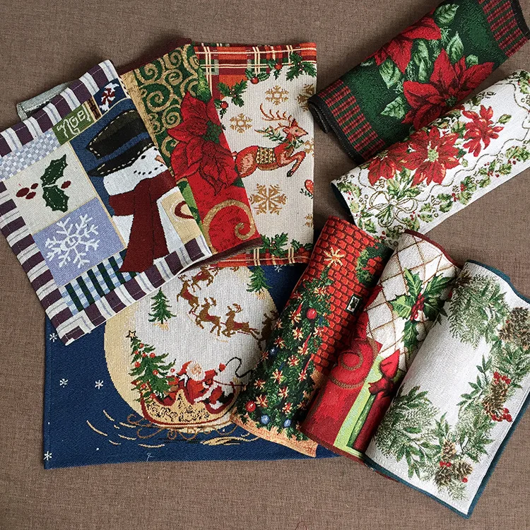 4 шт./партия Рождество полиэфирный хлопок, жаккард тканевая салфетка Рождественская серия узор настольные коврики салфетки посуда кухонный инструмент