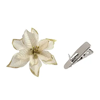 

1pc Creative Christmas Flower Glitter Fashion Artificial Flower Xmas Tree Hanging Ornament Accessories With Clip Party Supplies