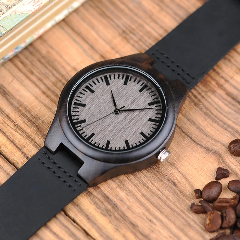 Часы BOBOBIRD мужские деревянные кварцевые с кожаным ремешком в подарочной коробке