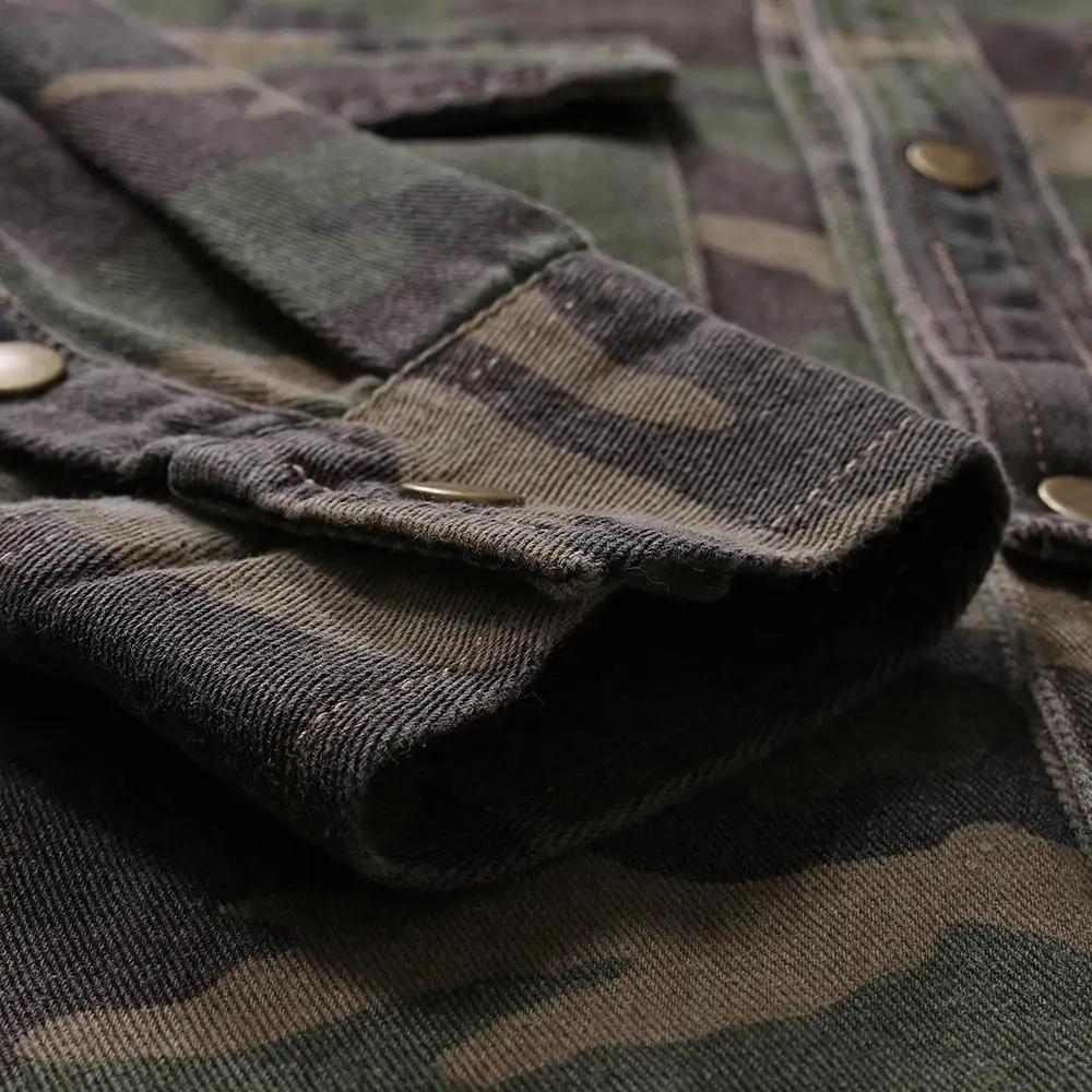 Камуфляжная джинсовая рубашка для мужчин армейский зеленый свободное с длинными рукавами джинсовые рубашки мужская Блузка новое поступление
