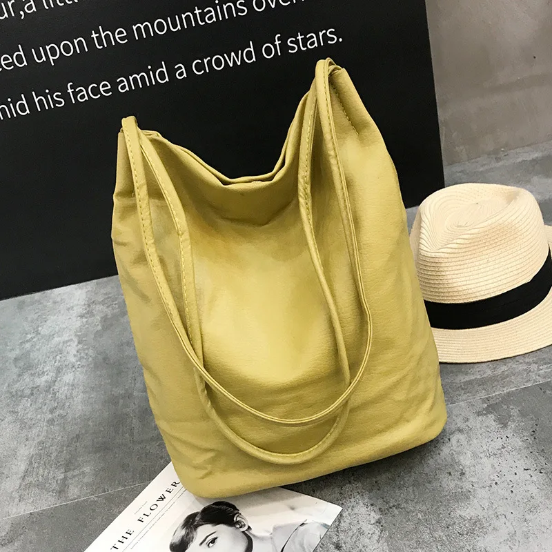 Горячая Распродажа, повседневная Высококачественная коричневая сумочка, Женская Большая вместительная кожаная сумка-мешок, модная сумка-тоут, Женская Ручная сумка, сумка на плечо - Цвет: Mustard yellow