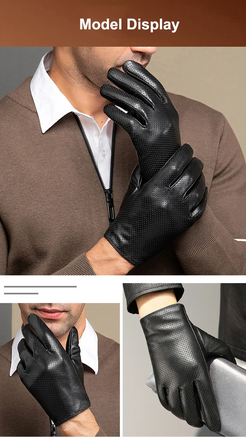 100% Geniune Sheepskin Leather Gloves Men's Driving Gloves Thin Breathable Touch Screen Male Mittens S2759 best men's leather gloves for winter
