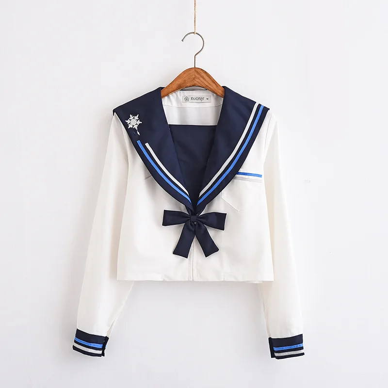 Japanese School Dress Uniforms Sailor Suit Cosplay Snowflake Embroidery School Uniform For Girls Students Anime Pleated Skirt