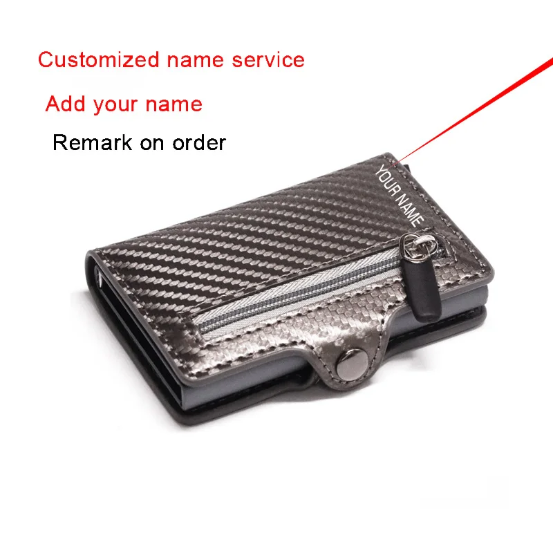 Custom Anti-theft Carbon Fiber Credit Card Holder Men Slim Wallet Organizer Zipper Coin Pocket RFID Cardholder with Money Clips 2