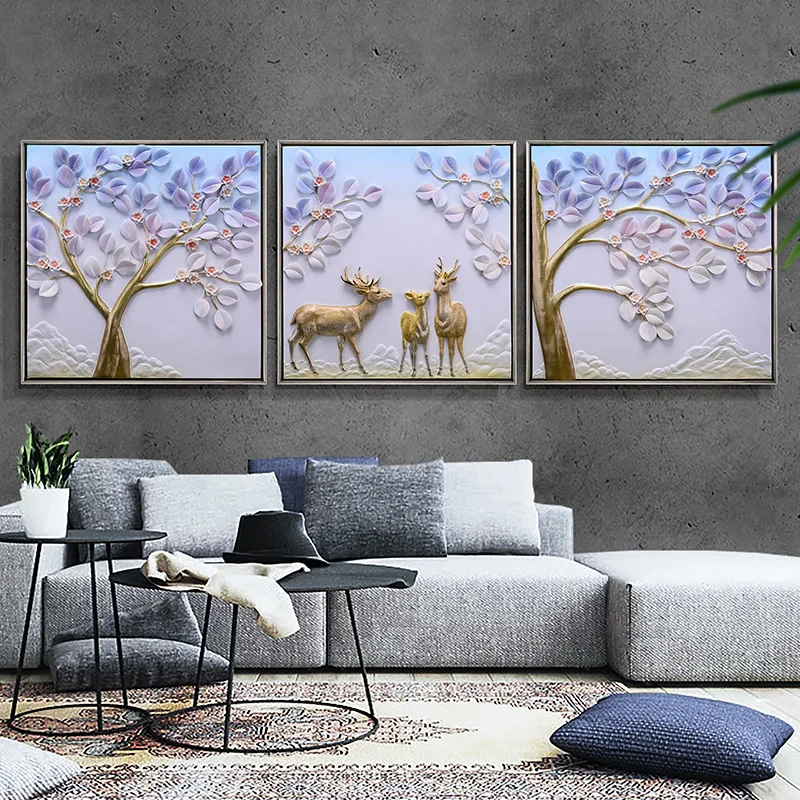 3d embossed living room decorative painting wall modern minimalist bedroom paintings light luxury triptych | Дом и сад