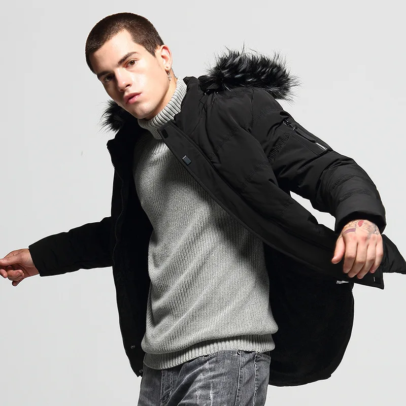 

Thickening Parkas Winter Jacket Men's Coats Male Outerwear Fur Collar Casual Long Cotton Wadded Men Hooded Coat AU-171